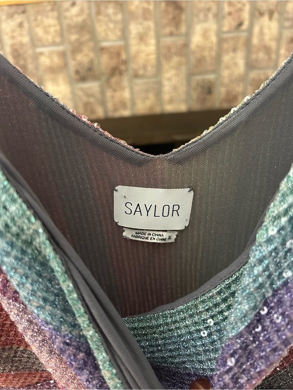 SAYLOR Meghan Rainbow Stripe Metallic Sequin Faux Wrap Midi Dress - Size XL - Picture 2 of 11